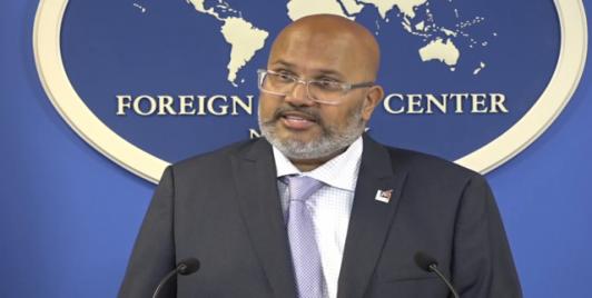 Arun Venkataraman, US Assistant Secretary of Commerce for Global Markets and Director General of the US and Foreign Commercial Service, speaks to reporters on May 9, 2024, in New York. (Photo: NY Foreign Press Center)