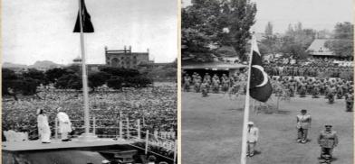 Nehru hoisting I Day flag and Jinnah doing the same in Pakistan