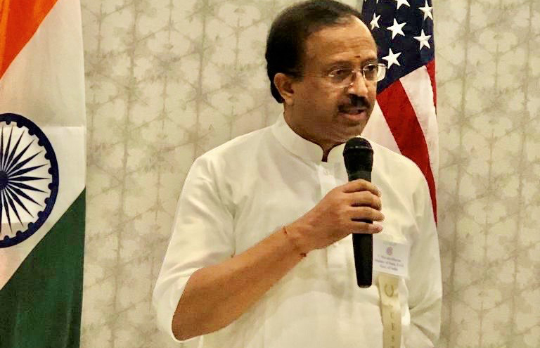 Photo: India’s Minister of State for External Affairs V. Muraleedharn speaking at the Reception/Dinner in his honor