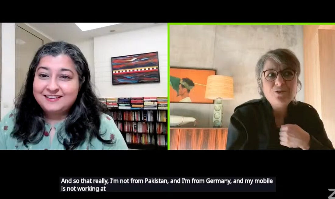 Discussion moderator Aekta Kapoor in New Delhi in conversation with Tehran-born filmmaker Schokofeh Kamiz in Berlin