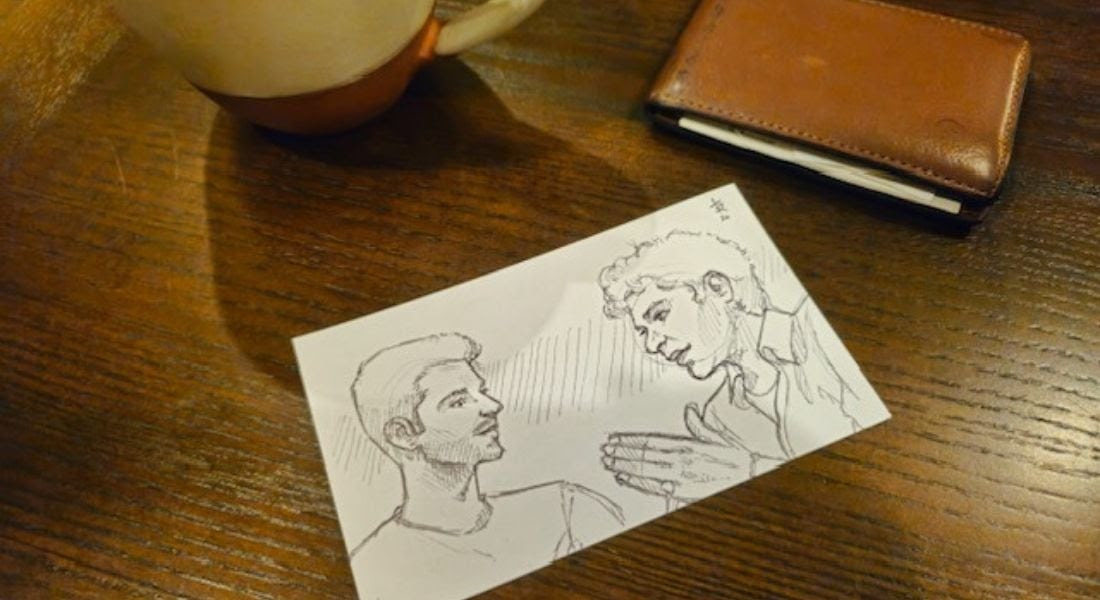 Photo of Sriram Emani’s sketch laying on the table where he met Sarim Kidwai. Photo by Sarim Kidwai.