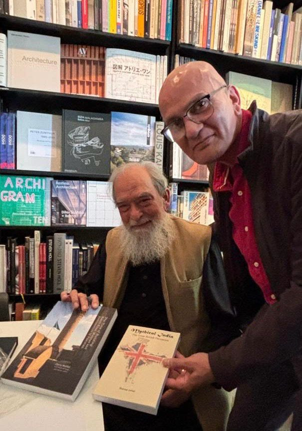 Architect Kamil Khan Mumtaz with author Shahzad Irshad at a book discussion.