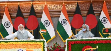 The Prime Minister, Shri Narendra Modi and the Prime Minister of Bangladesh, Ms. Sheikh Hasina at the inauguration of the various projects in Bangladesh, in Dhaka, Bangladesh on March 27, 2021