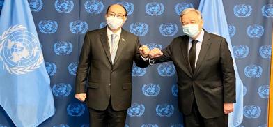 India's Foreign Secretary Harsh Vardhan Shringla met United Nations Secretary-Genera Antonio Guterres at the UN headquarters in New York on Thursday, July 15, 2021. (Photo: Indian Mission)