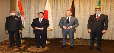 Foreign ministers of the G4, the four-member group that lobbies for United Nations Security Council reforms and mutually supports each other for a permanent seat on the reformed body, met in New York on Wednesday, September 22, 2021. From left, S. Jaishankar of India, Motegi Toshimitsu of Japan, Heiko Maas of Germany and Carlos Alberto Franco Franca of Brazil. (Photo: Twitter)