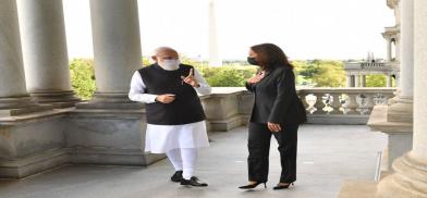 Prime Minister Narendra Modi met with United States Vice President Kamala Harris at her ceremonial office in the White House compound in Washington on Thursday, September 23, 2021. (Photo: MEA Twtitter)