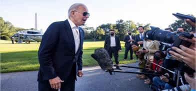 President Joe Biden answering reporters