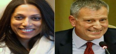 Penny Abeywardena and New York City Mayor Bill de Blasio