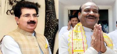 Chairman of Pakistan's Senate and Om Birla, the speaker of the lower house of the Indian parliament Chairman of Pakistan's Senate and Om Birla, the speaker of the lower house of the Indian parliament