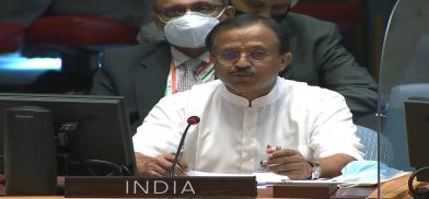 V. Muralidheeran, India's Minister of State for External Affairs, speaks at the United Nations Security Council on Tuesday, October 12, 2021. (Photo: UN)