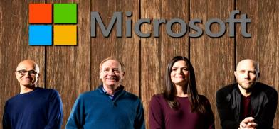 Microsoft’s top leaders : CEO Satya Nadella, President and Vice Chair Brad Smith, Chief Financial Officer Amy Hood, and Chief Environmental Officer Lucas Joppa