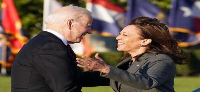 United States President Joe Biden and Vice President Kamala Harris greet each other at the White House on November 15, 2021, before he signed the Infrastructure Investment and Jobs Act. (Photo: White House)