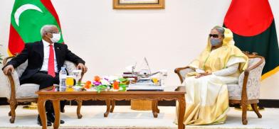 Maldives' President Ibrahim Mohamed Solih meets with Bangladesh's Prime Minister Sheikh Hasina in Dhaka. Photo Credit: Maldives President Office Maldives' President Ibrahim Mohamed Solih meets with Bangladesh's Prime Minister Sheikh Hasina in Dhaka. Photo Credit: Maldives President Office