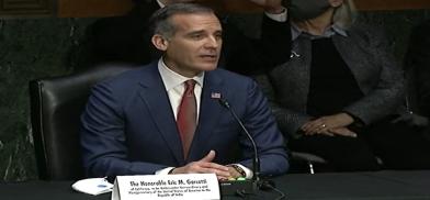 Eric Garcetti, the nominee for US ambassador to India, speaks at the Senate Foreign Relations Committee hearing on his nomination on Tuesday, December 14, 2021. (Photo: SFRC)