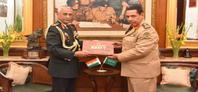 Lt Gen Al-Mutair was accorded a guard of honour at the South Block lawns before the talks (Photo: Twitter) Lt Gen Al-Mutair was accorded a guard of honour at the South Block lawns before the talks (Photo: Twitter)