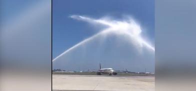 Maldives welcomes Air India flight with a water cannon salute marking 46 years of air service Maldives welcomes Air India flight with a water cannon salute marking 46 years of air service