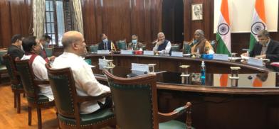 Sri Lanka Finance Minister Basil Rajapaksa during a meeting with Union Finance Minister Nirmala Sitharaman and External Affairs Minister S. Jaishankar (Photo: MEA)