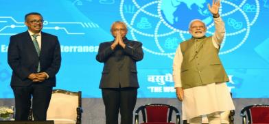 India's Prime Minister Narendra Modi (R) and WHO Director-General Tedros Adhanom Ghebreyesus (L) at the stone laying ceremony (Photo: Twitter)