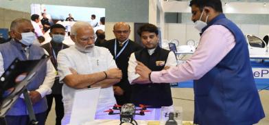 Prime Minister Narendra Modi at the Bharat Drone Mahotsav at Pragati Maidan, in New Delhi. (Photo: PIB) Prime Minister Narendra Modi at the Bharat Drone Mahotsav at Pragati Maidan, in New Delhi. (Photo: PIB)