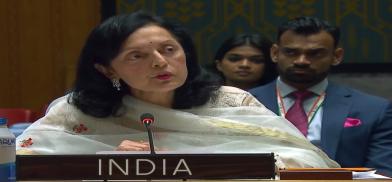 India’s Permanent Representative Ruchira Kamboj speaks at the United Nations Security Council on Monday, August 22, 2022. (Photo Source: UN) India’s Permanent Representative Ruchira Kamboj speaks at the United Nations Security Council on Monday, August 22, 2022. (Photo Source: UN)