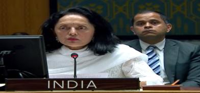 India’s Permanent Representative Ruchira Kamboj speaks at the United Nations Security Council meeting on Ukraine on Wednesday, August 24, 2022. (Photo Source: UN)