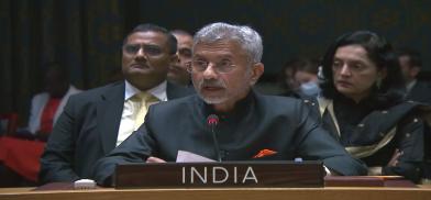 India’s External Affairs Minister speaks at a news conference outside the United Nations Security Council chamber on Thursday, December 15, 2022