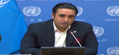 Pakistani Foreign Minister Bilawal Bhutto Zardari speaks at a news conference at the United Nations in New York on Friday, March 10, 2023. (Photo Source: UN)