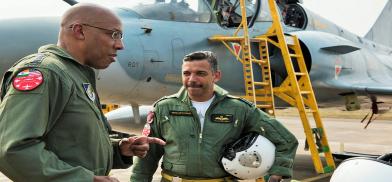 Gen. Charles Q. Brown Jr., a former  United States Pacific Air Forces commander, who has been selected to be the chairman of Joint Chiefs of Staff, the top military job, prepares with an Indian Air Force officer for a flight in an Indian Air Force Mirage 2000 at Cope India 19 at Kalaikunda Air Force Station, during the Cope India 19 joint exercise in 2018. (Photo: US Air Force)