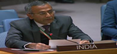 India’s Deputy Permanent Representative R Ravindra speaks on Tuesday, October 24, 2023, at the United Nations Security Council meeting on Palestine. (Photo Source: UN)
