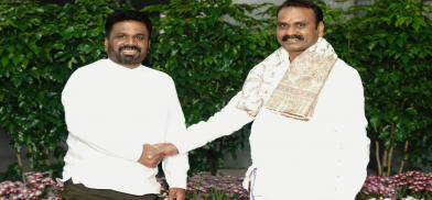 Union Minister of State for Parliamentary Affairs L Murugan, right, receives Sri Lankan President Anura Kumara Dissanayake upon his arrival in New Delhi Union Minister of State for Parliamentary Affairs L Murugan, right, receives Sri Lankan President Anura Kumara Dissanayake upon his arrival in New Delhi