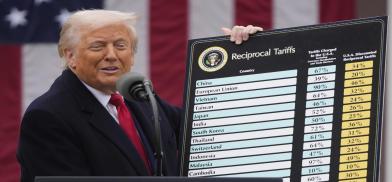 President Donald Trump during new tariffs announcement event in the Rose Garden at the White House