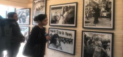 Visitors observing Delhi-based photographer Sheba Chhachi’s artworks at Feminist Futures: Art, Activism, and South Asian Womanhood, curated by Dr. Arshiya Lokhandwala from Mumbai at Taragaon Next, Kathmandu, January 2025. Photo by Abishek Budhathoki Visitors observing Delhi-based photographer Sheba Chhachi’s artworks at Feminist Futures: Art, Activism, and South Asian Womanhood, curated by Dr. Arshiya Lokhandwala from Mumbai at Taragaon Next, Kathmandu, January 2025. Photo by Abishek Budhathoki