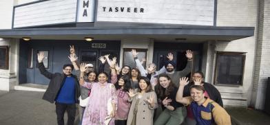 Members of the nonprofit Tasveer organization celebrating their new home outside the Tasveer Film Center in March in Seattle, US.