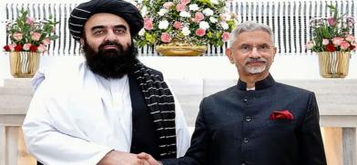 Union External Affairs Minister S Jaishankar during a meeting with his Afghani counterpart Amir Khan Muttaqi, in New Delhi
