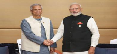 India's Prime Minister Narendra Modi meets Bangladesh's interim government head Muhammad Yunus