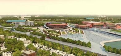 he Pragati Maidan complex in New Delhi, India first opened in 1972. It was redeveloped, with the new Bharat Mandapam inaugurated in July 2023. Photo via CP Kukreja Architects.