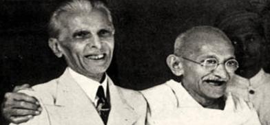 (L-R) Archival photo of Pakistan’s first Governor-General Muhammad Ali Jinnah and Indian political and social activist Mahatma Gandhi. Image via Views&News.