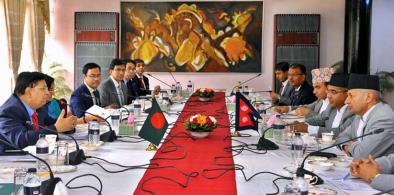 Foreign Minister Dr AK Abdul Momen speaks at a bilateral meeting with his Nepal counterpart Pradeep Kumar Gyawali