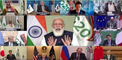 Prime Minister Narendra Modi addresses the 15th G20 summit via video conferencing in New Delhi. (PIB)