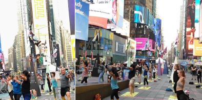 International Day of Yoga is celebrated in New York's Times Square on Sunday, June 20, 2021. (Photo: Arul Louis)