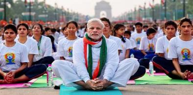 Indian Prime Minister Narendra  Modi doing yoga