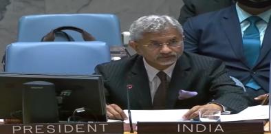 India's External Affairs Minister S. Jaishankar speaks on Thursday, August 19, 2021, at the United Nations Security Council meeting on the threat of terrorism. (Photo: UN)