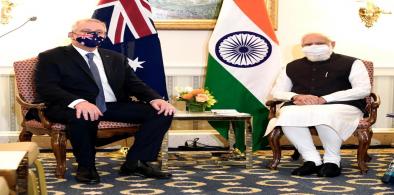 Prime Ministers Narendra Modi of India, right, and Scott Morrison of Australia met in Washington on Thursday, September 23, 2021. (Photo: MEA Tweet)