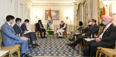 Prime Minister, Narendra Modi meeting the Chief Executive of General Atomics Global Corporation, Mr. Vivek Lall, in Washington DC, USA on September 23, 2021. Photo: PIB