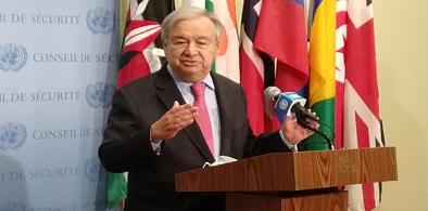 United Nations Secretary-General Antonio Guterres speaks to reporters on Monday, October 11, 2021, at the UN headquarters(Photo: Arul Louis)