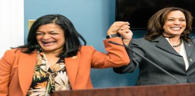 Indian American Congresswoman Pramila Jayapal (left) and Vice President Kamala Harris. (Photo: Twitter/Wikimedia)