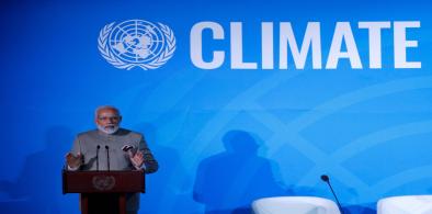 Prime Minister Narendra Modi speaking at the Climate Action Summit in 2019. In the lead up to the World Leaders Summit, anticipation was high for India’s climate pledges at COP26. (Image: Xinhua / Alamy)