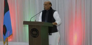 Indian Defence Minister Rajnath Singh spoke at Bangladesh High Commission at an event to mark Armed Forces Day of Bangladesh (Photo: Twitter) 