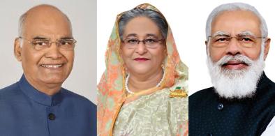 Indian President Ram Nath Kovid, Bangladesh's Prime Minister Sheikh Hasina and Indian Prime Minister Narendra Modi