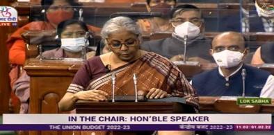 Union Finance Minister Nirmala Sitharaman reading the Union Budget 2022-23 in the Lok Sabha, at Parliament, in New Delhi, Tuesday, Feb. 1, 2022